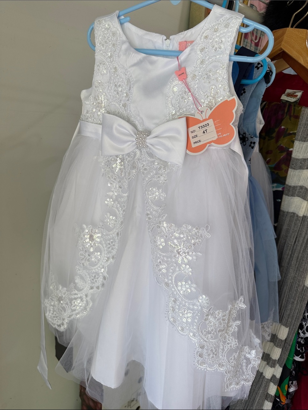 White Girls' Formal Lace & Bow Dress